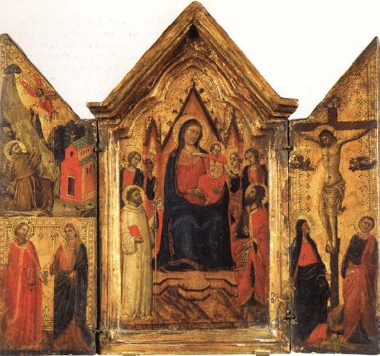 Jacopo del Casentino Madonna and Child Enthroned with SS.Bernard and John the Baptist and Four Angels Norge oil painting art